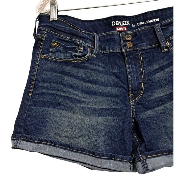 Denizen From Levis Womens Dark Wash Cuffed Denim Shorts Size 10 W30 Blue Stretch - Picture 8 of 11
